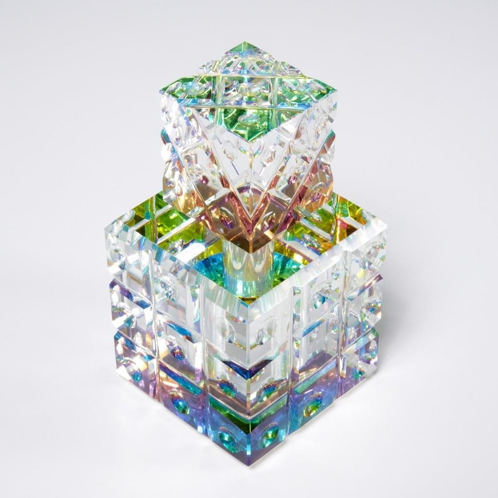 Vintage Cut Crystal Cube Multicolored Perfume Bottle With Prism Effect
