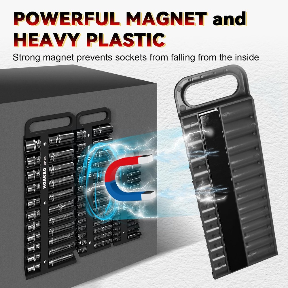 HGSKEO Magnetic Socket Holder Set with Handle, Portable Socket Organizer, Hea...