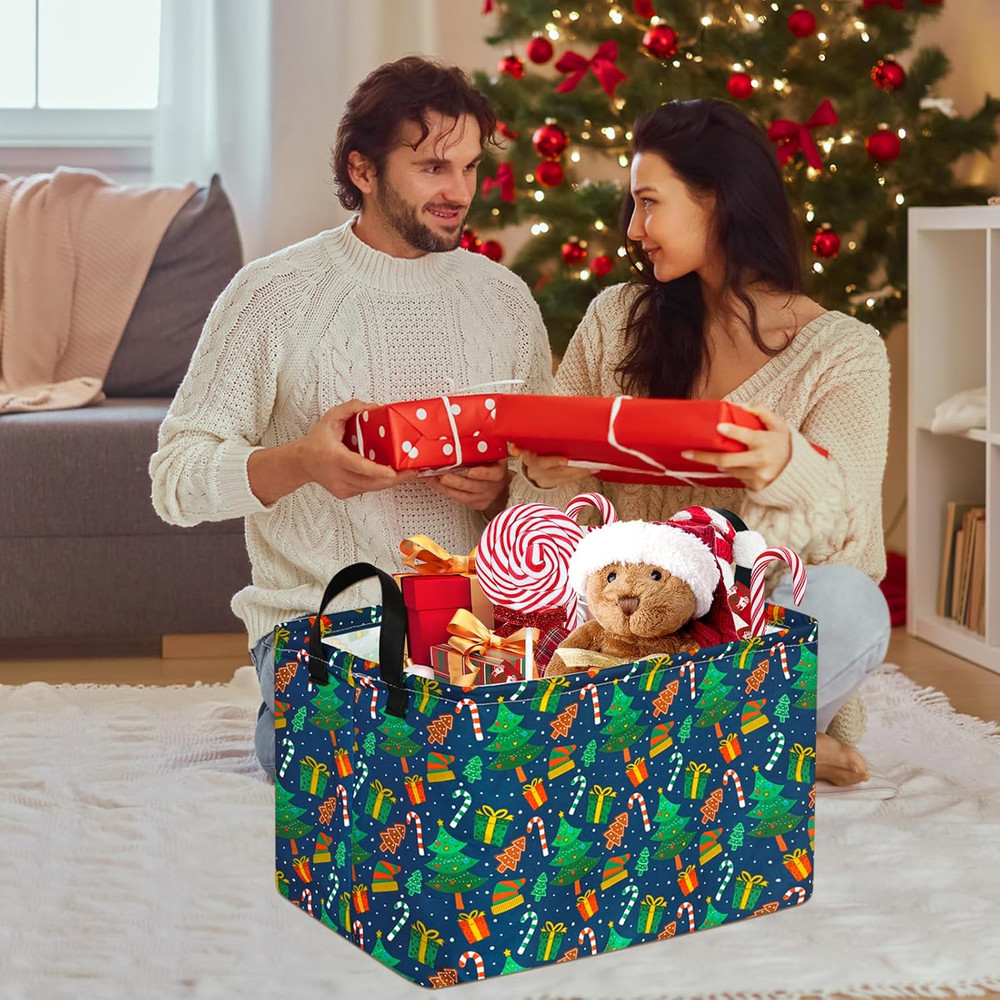 Rectangular Christmas Basket Storage Bin Collapsible Nursery Hamper Book Shel...