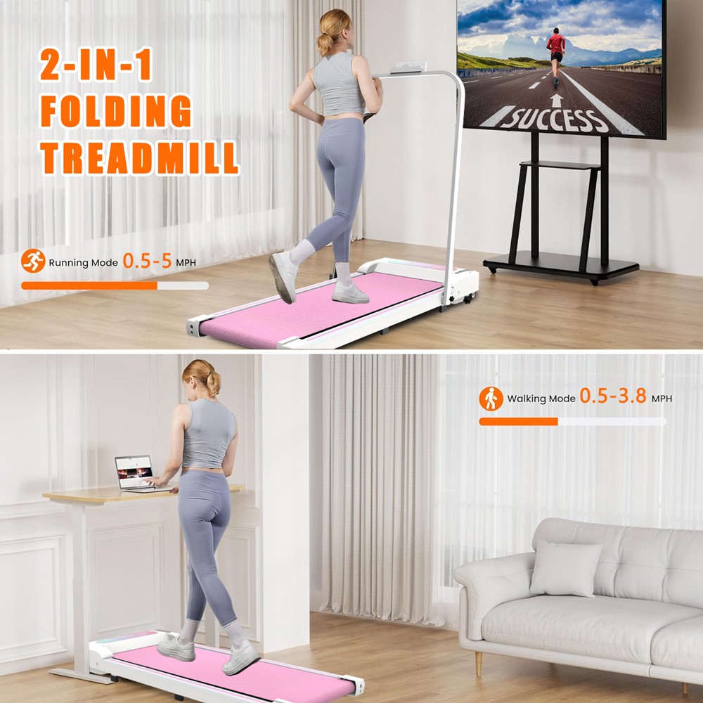 2 in 1 Portable Treadmill W Handle Remote Control LED Display