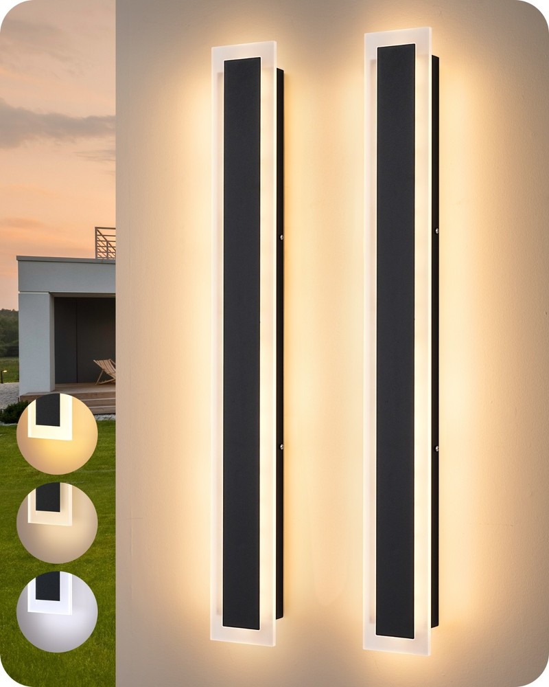 EDISHINE Modern Linear Exterior Wall Sconce 2 Pack,Adjustable Brightness & Color