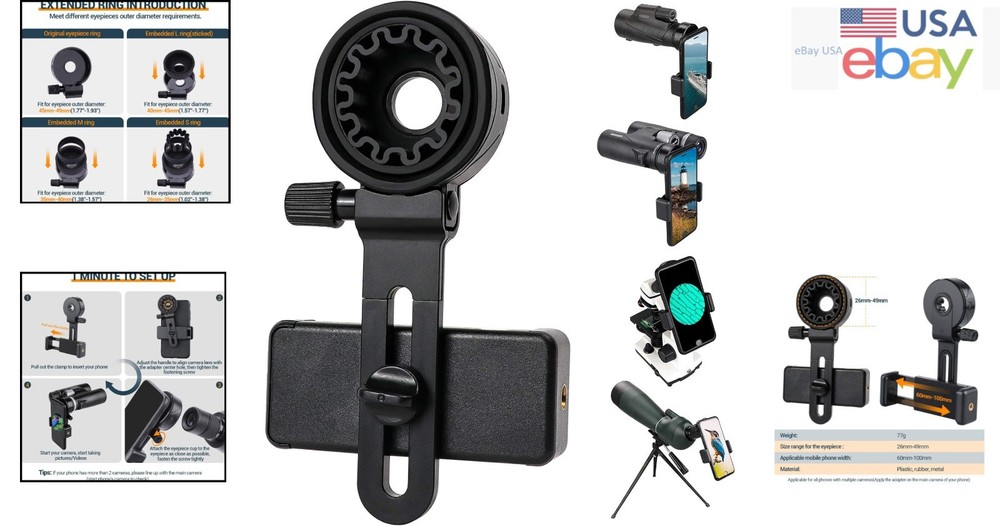 Compact Phone Adapter Compatible with Binoculars, Telescopes and Microscopes