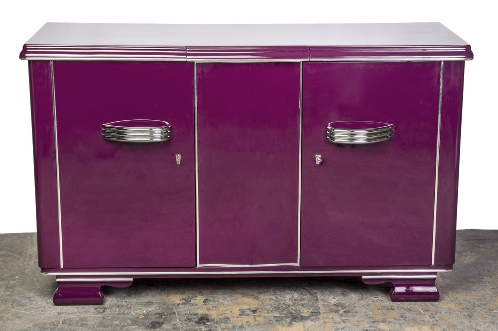 Posh Streamlined Art Deco Sideboard In Plum