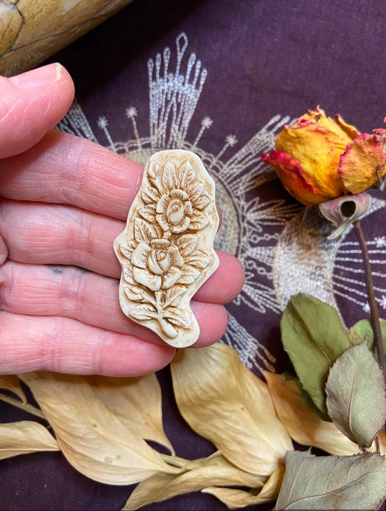 Bovine Bone Rose Carving, Ethically Sourced Cow Bone