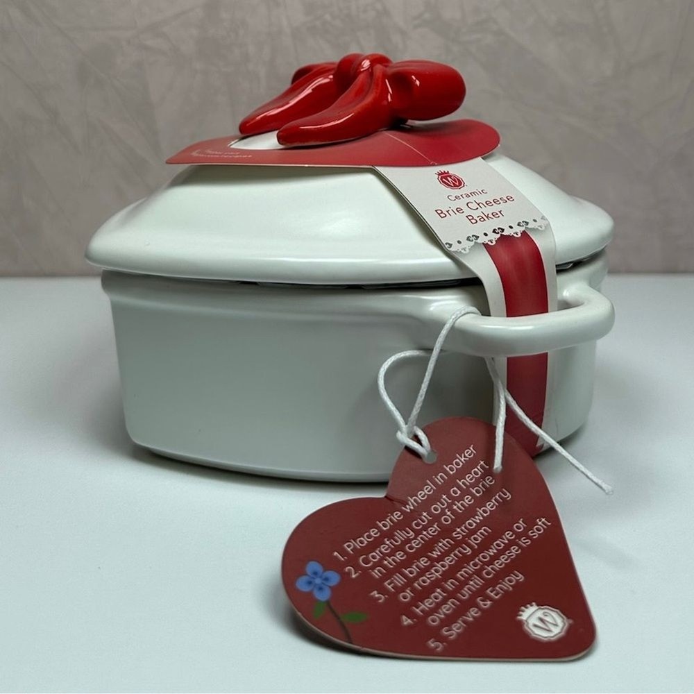 Heart-Shaped Brie Cheese Baker with Red Bow
