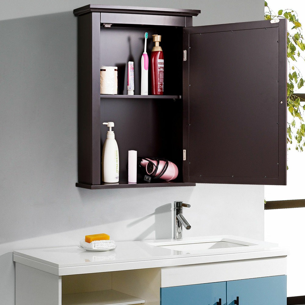 Bathroom Mirror Cabinet Wall Mounted Adjustable Storage Shelf Medicine Brown