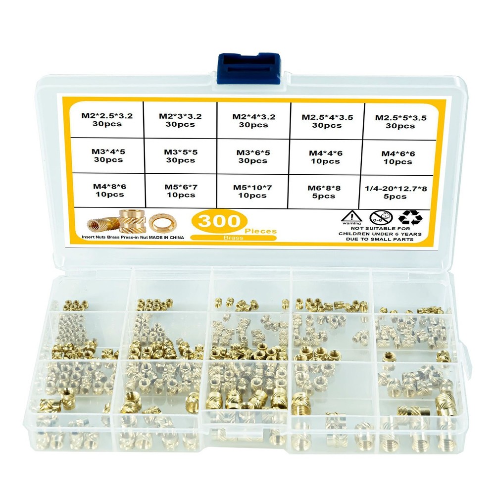 300pcs Threaded Insert M2 M2.5 M3 M4 M5 M6 Insert Nut Brass for Plastic 3D Parts