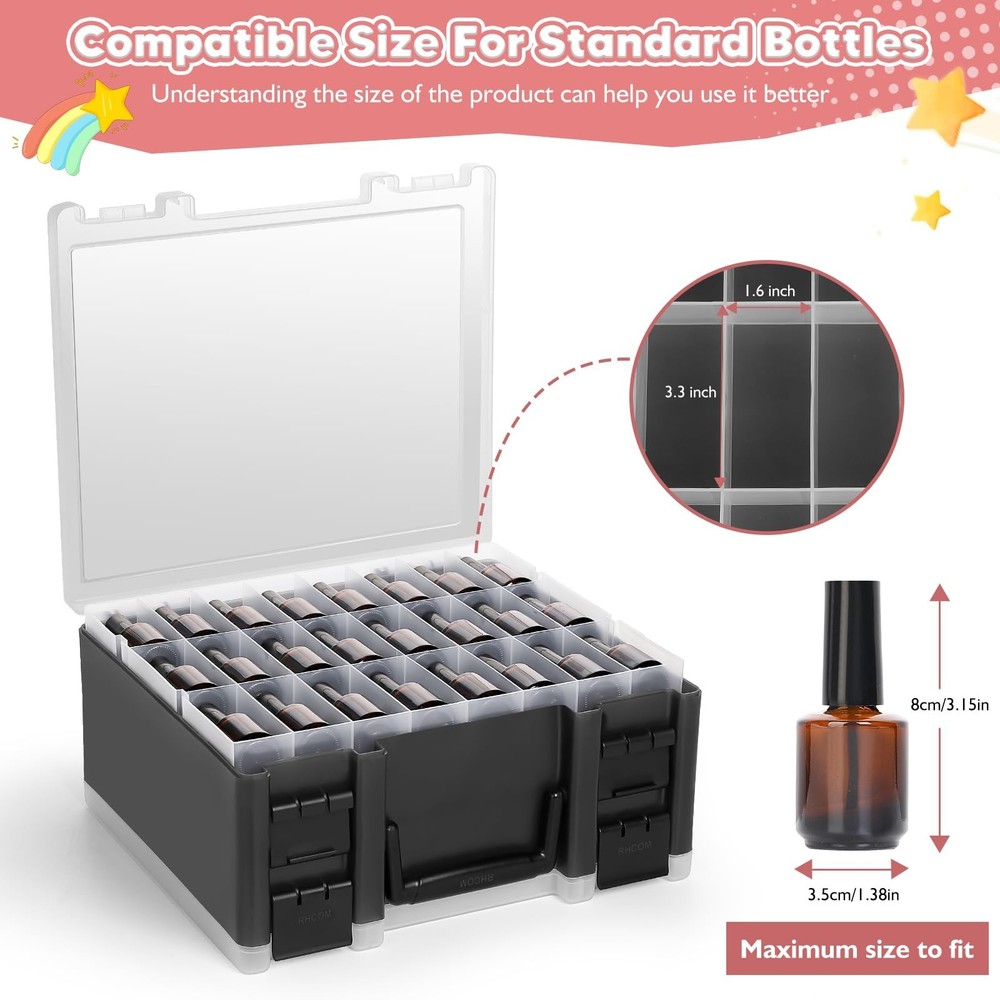 RISOU Portable Nail Polish Organizer - Large-Capacity Double-Sided Storage Ca...