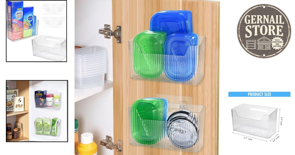 Durable 2 Pack Plastic Cabinet Lid Organizer with Easy Adhesive Installation