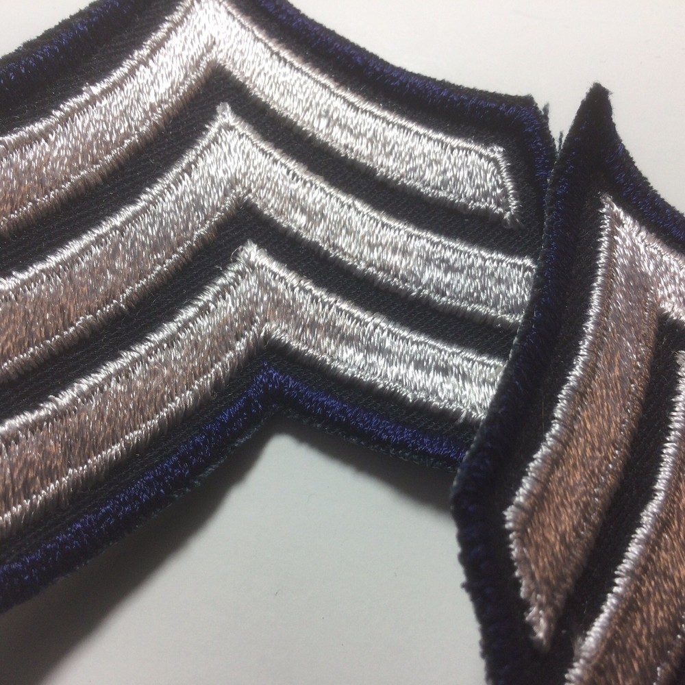 (2) Sergeant Chevron - 3 Silver Stripes on DARK NAVY BLUE (Navy Border) Patch