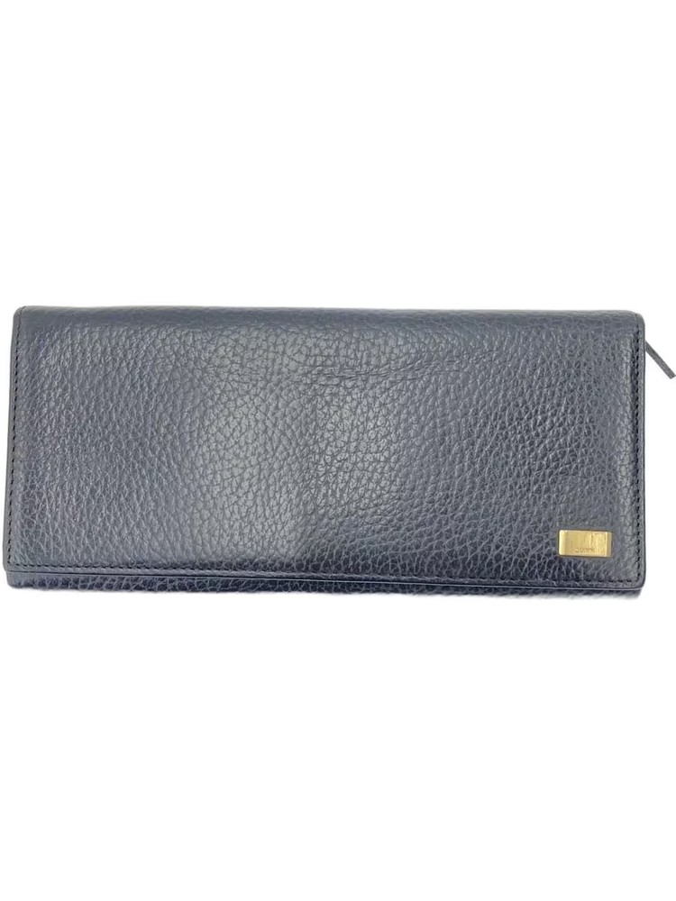 dunhill long wallet leather black plain men's