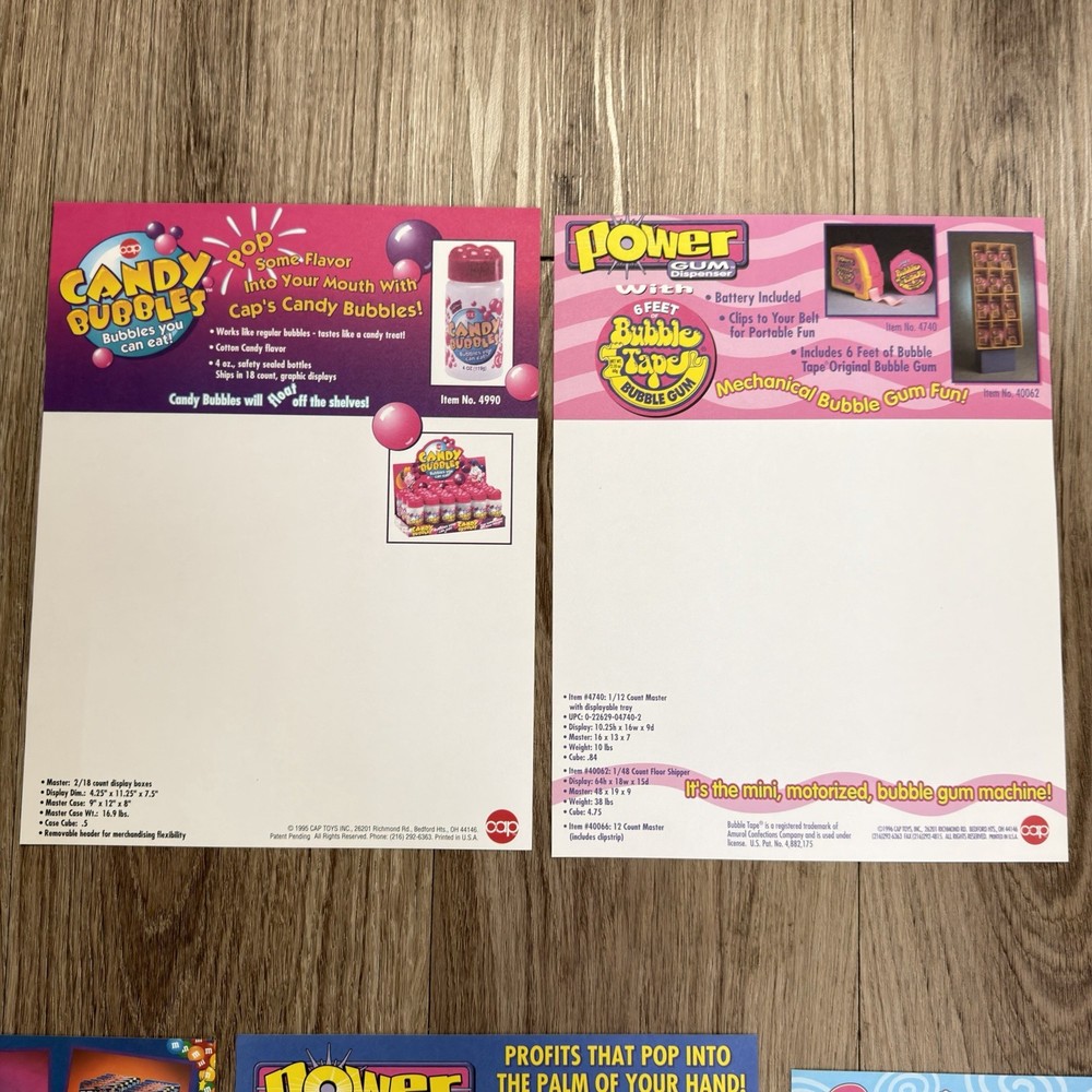 1996 Cap Candy Sales Sheets Catalog Lot Pop Store Display Retail Folder