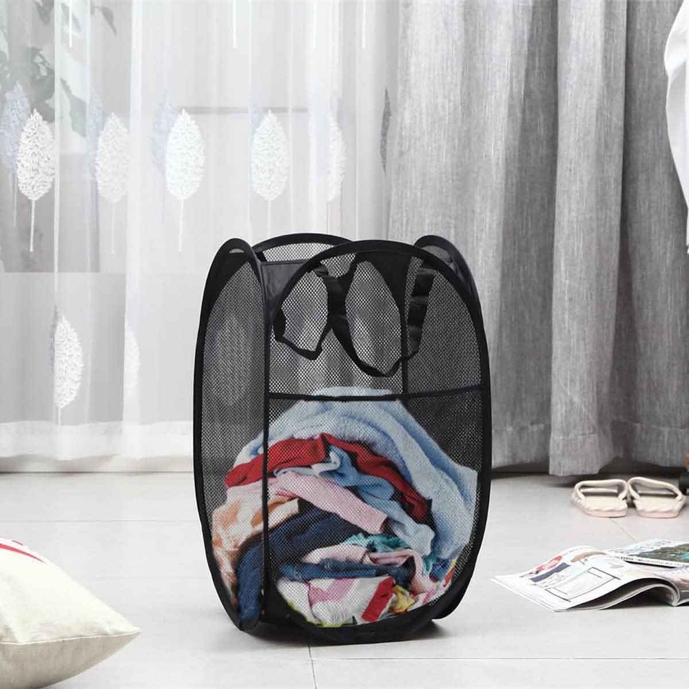 (Black | 2-piece set) Convenient laundry folding mesh pop-up gift basket