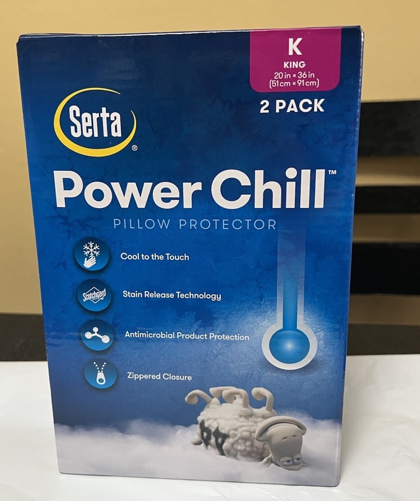 Serta Power Chill Pillow Protector King Size 2-Pack. NEW IN BOX.