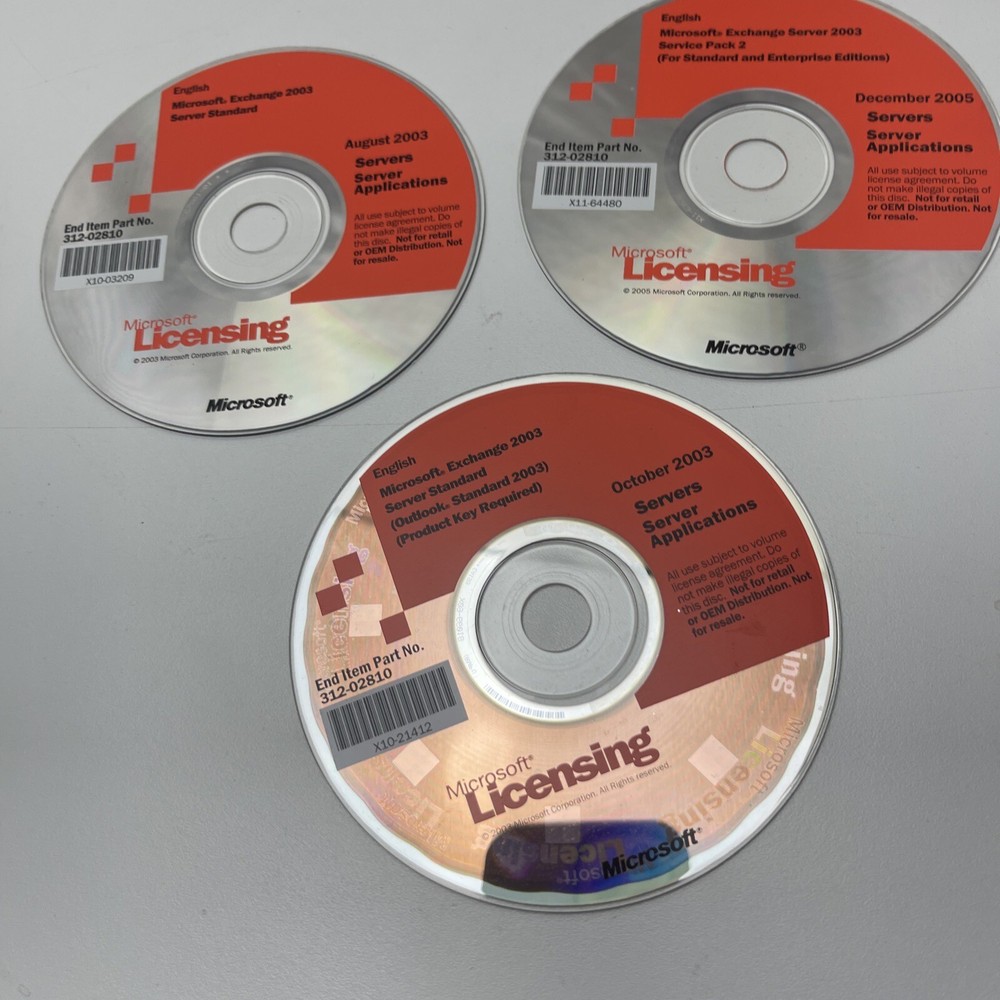 Microsoft Exchange 2003 Server Standard MS Licensing OCT Aug Dec 2003 Edition CD