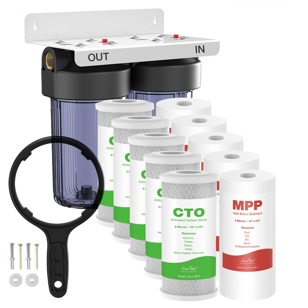 2-Stage Big Blue 10x4.5" Sediment Whole House/Pool/Well/Farm Water Filter System