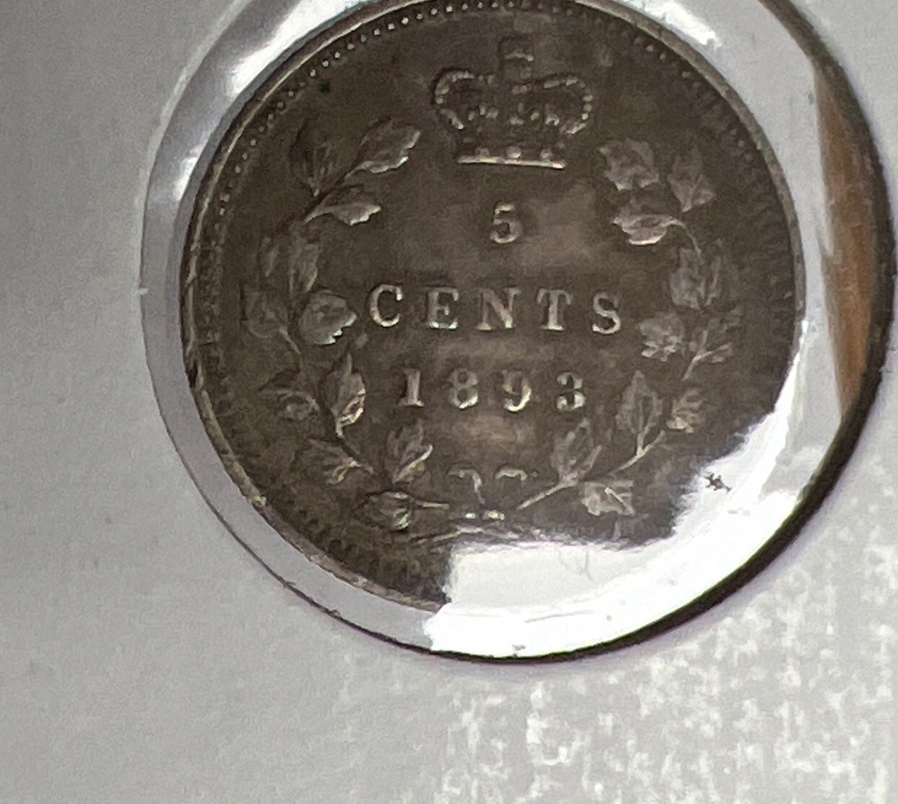 1893 Canada 5 Cents Silver Foreign Coin