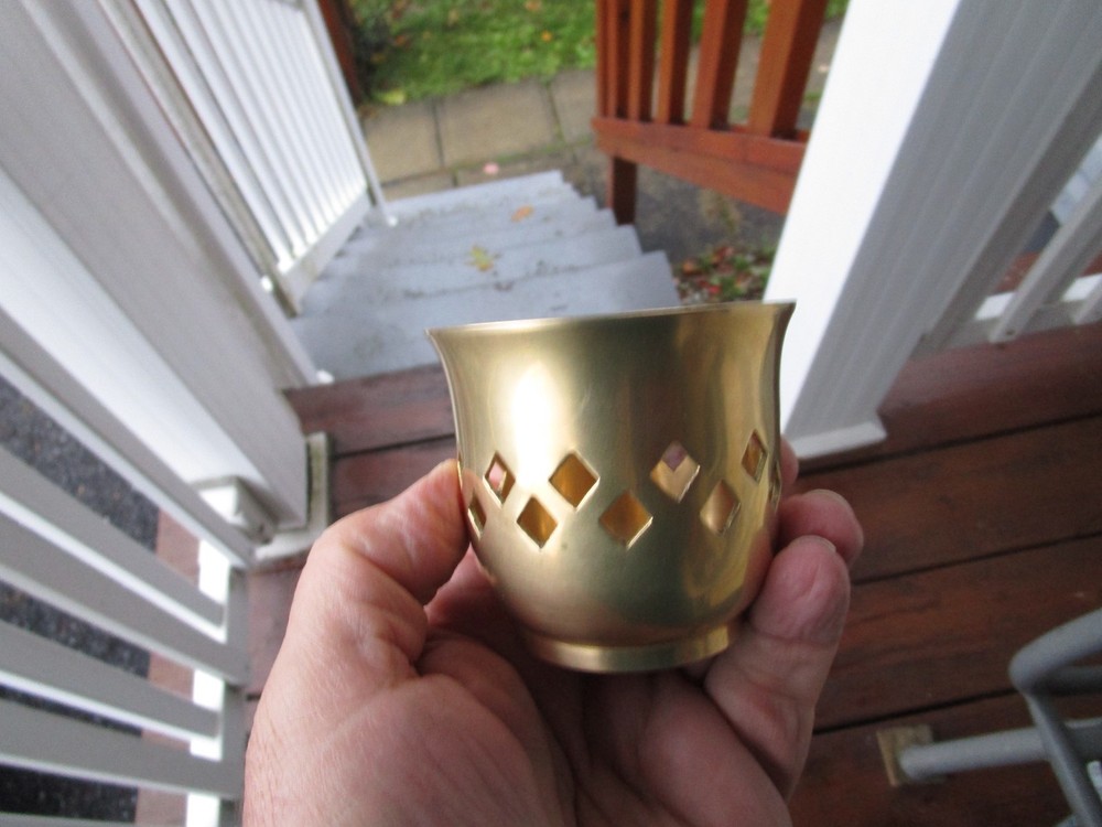 SET OF 3 ~SOLID BRASS ~ [ APPLE DESIGN STASH BOX ]~+PIERCED CANDLE HOLDERS!!!