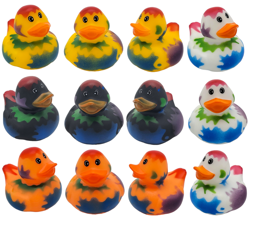Splat Rubber Duckies (2") Standard Size. (12 Pack) Colorful Paint Splashed Duck