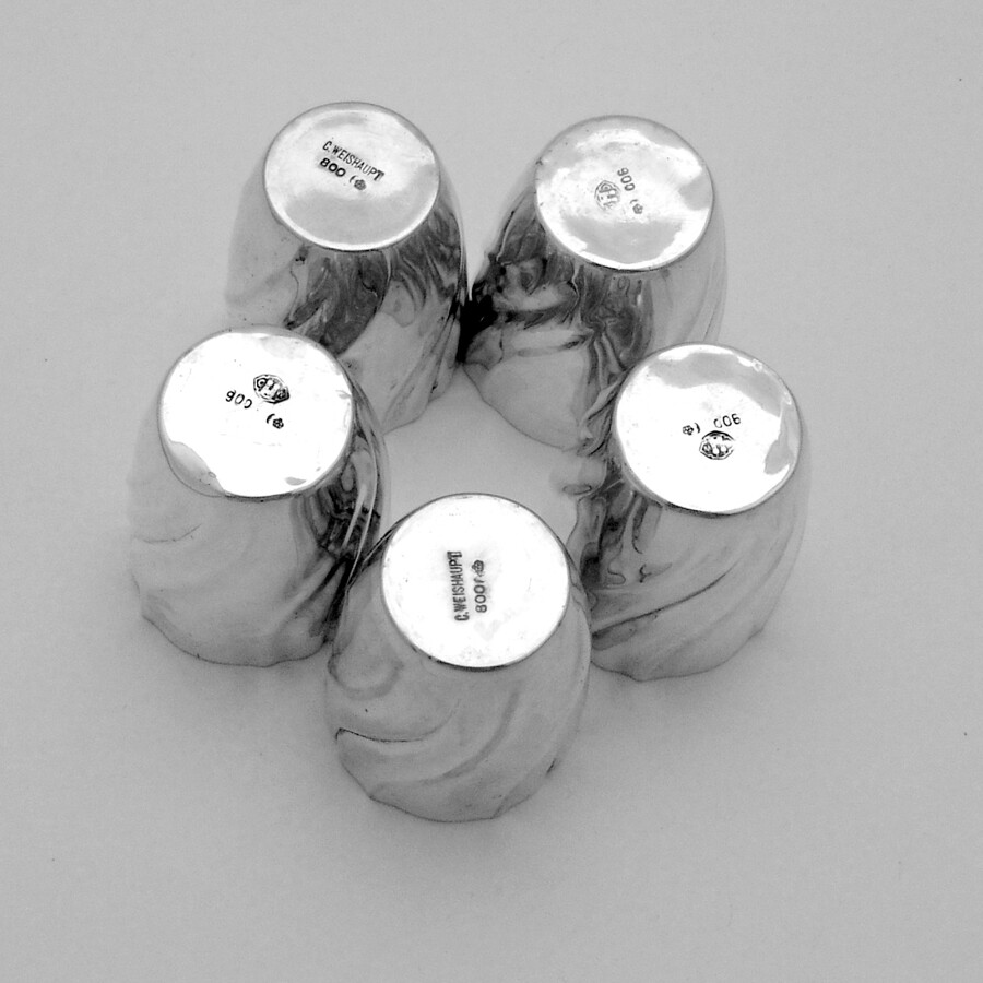 Fluted Vodka Shots Set German 900 Silver