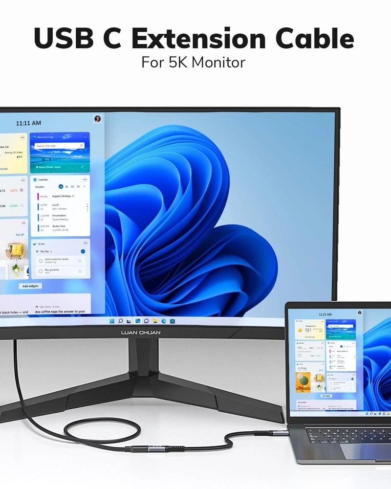 USB C Extension Cable - 10Gbps Data Transfer, 100W Fast Charging, 1FT, Black