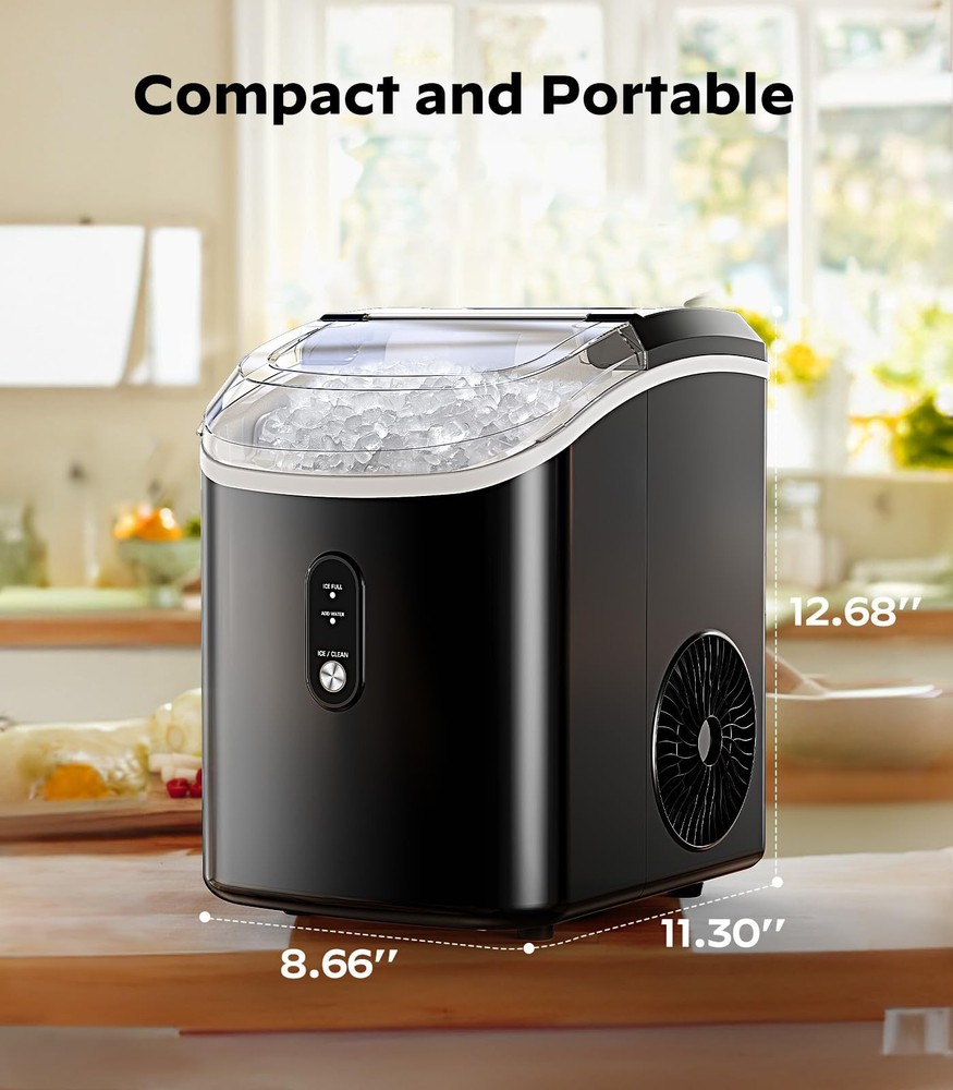 Nugget Ice Maker Countertop, Pellet Ice Machine with Self-Cleaning Function, Pro