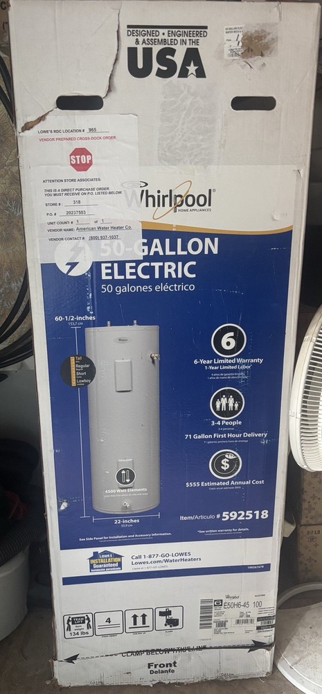 Whirlpool 50-Gallon Electric Water Heater Tall (60 1/2 inches)
