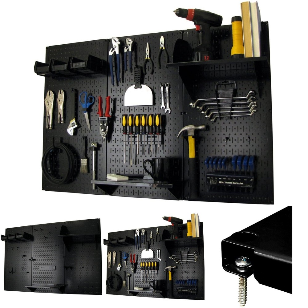 4 Ft Metal Pegboard Organizer Tool Storage Kit, Black Large