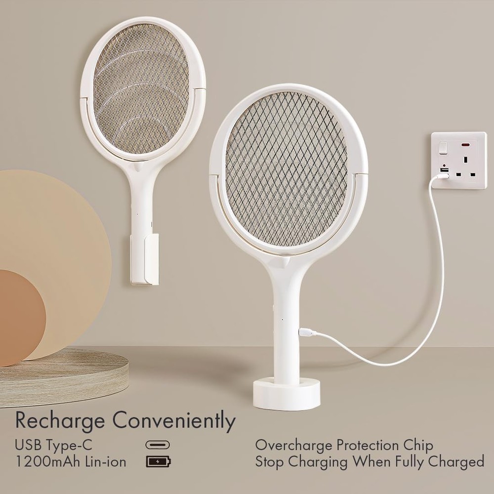 Rotating Head Electric Fly Swatter Racket Rechargeable Bug Zapper Racket Bug ...