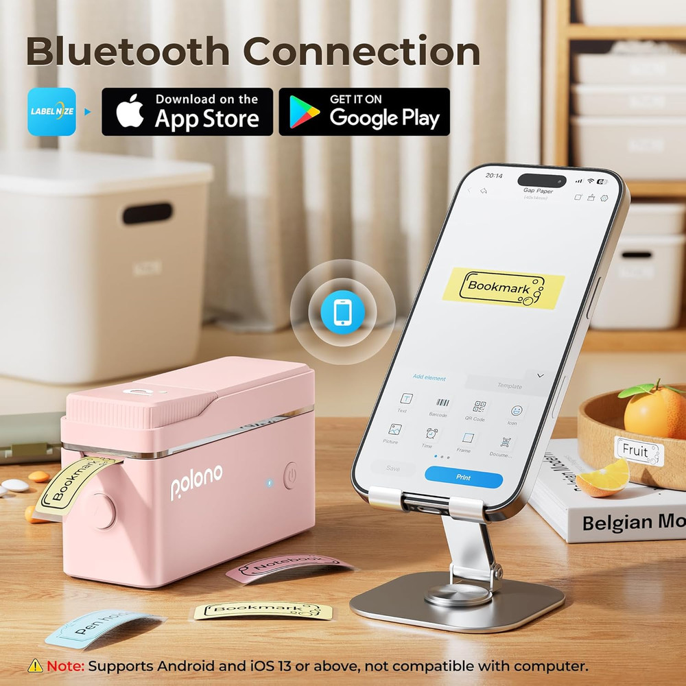 Polono P31S Label Maker Machine with Tape, Bluetooth Label Printer