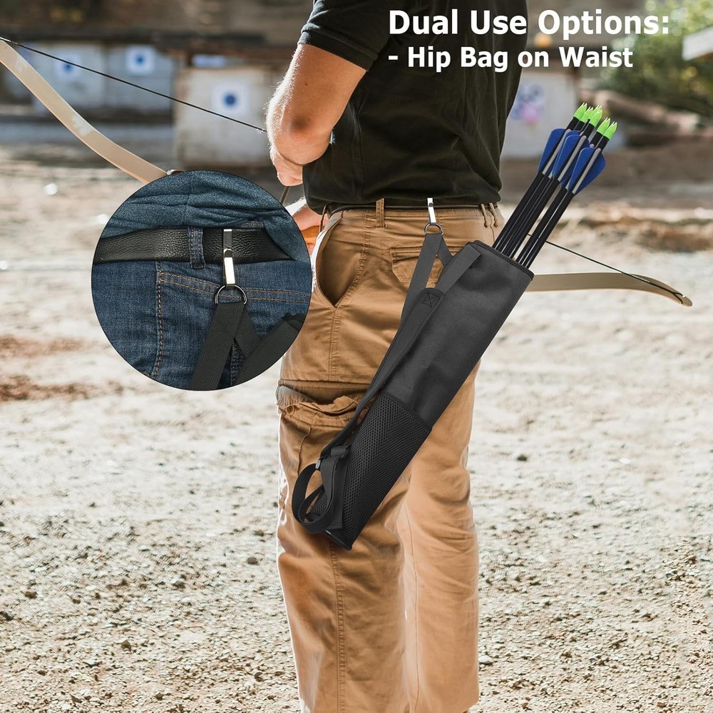 Durable Nylon Archery Quiver with Mesh Pockets - Adjustable Length & Easy Access