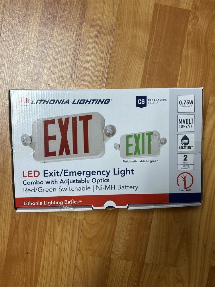 Lithonia Lighting Switch Hardwired LED White Exit Sign and Emergency Light OPEN