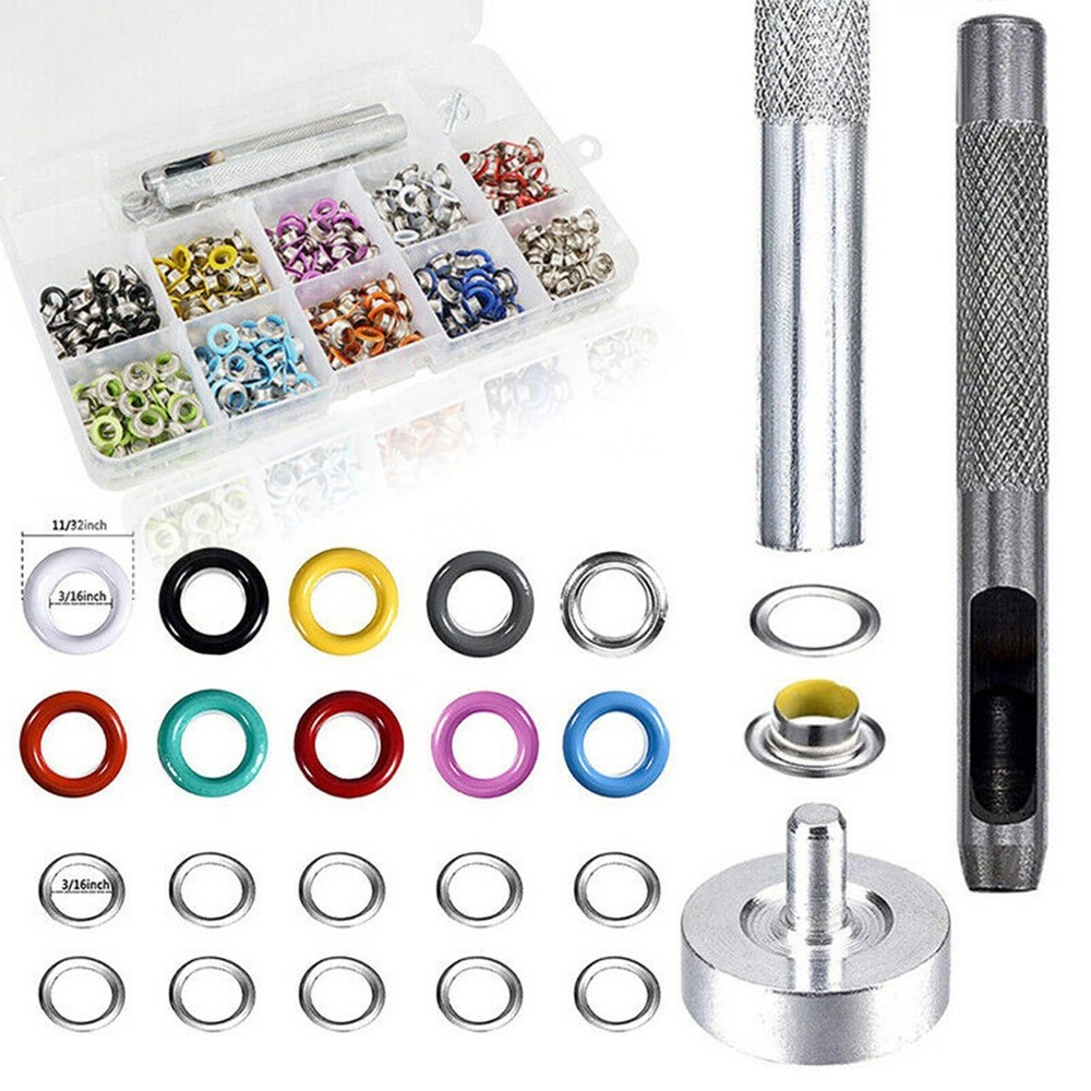 300 Set 6MM Multi Color Grommets Set Sturdy Eyelets Button Kit with 3PCS