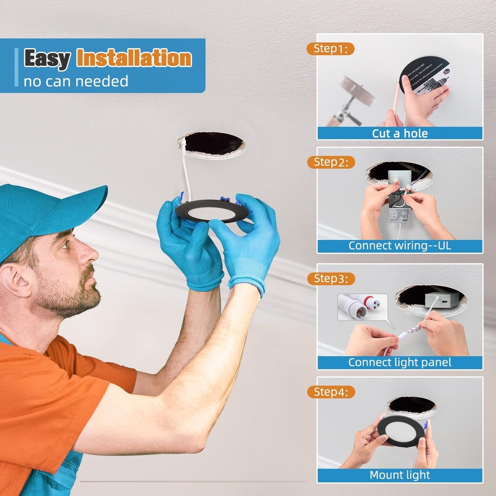 6 Pack 4 Inch 5CCT LED Recessed Ceiling Panel Light Dimmable with Night Light