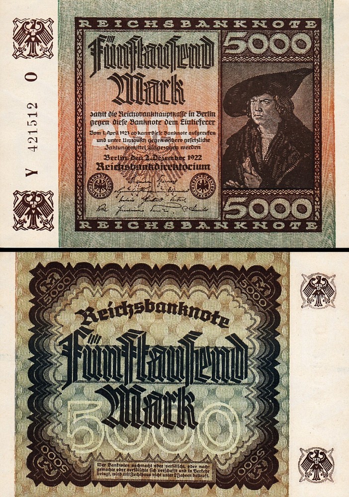 Germany 5000 Mark 1922, UNC- P-81, Completely Watermark