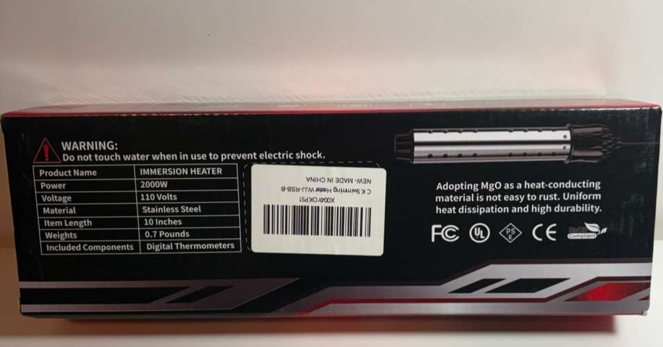 COITUER KOIRE Portable Water Heater For Buckets Tubs 2000W Immersion Heater Wit