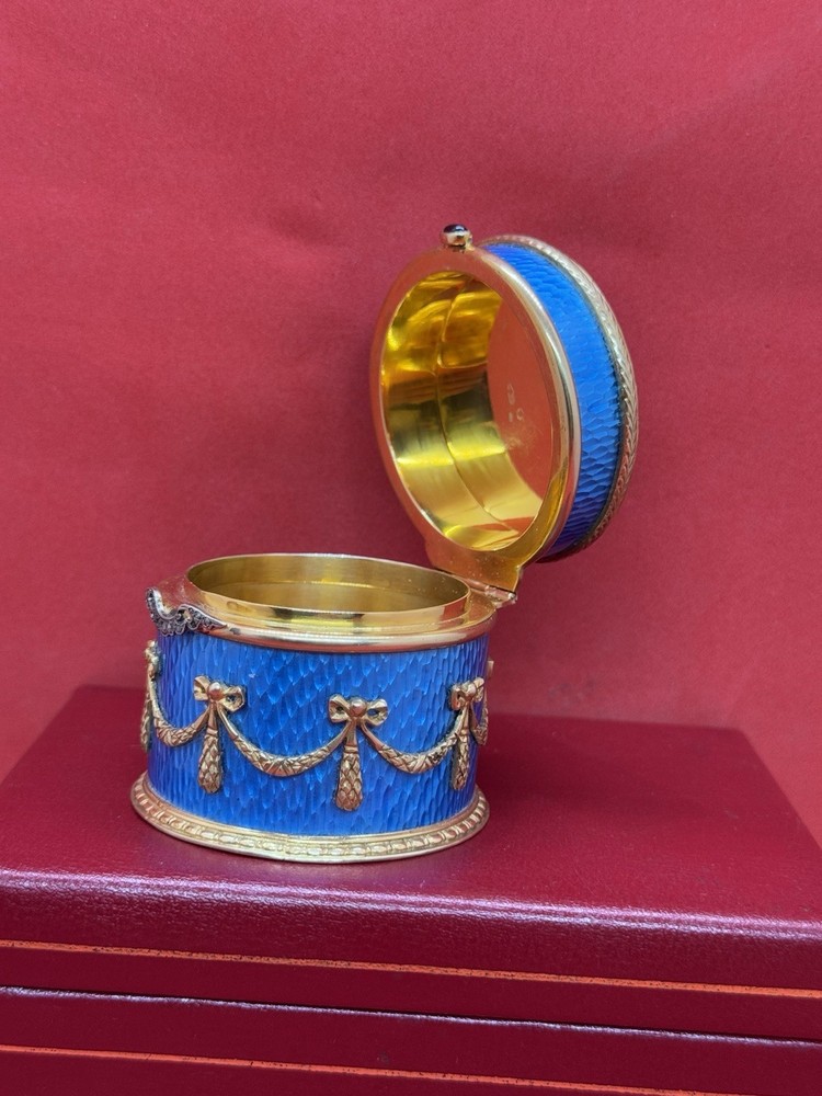 Antique Gilt Enamel Guilloche Solid Silver Diamond Snuff Pill Box Mint Condition