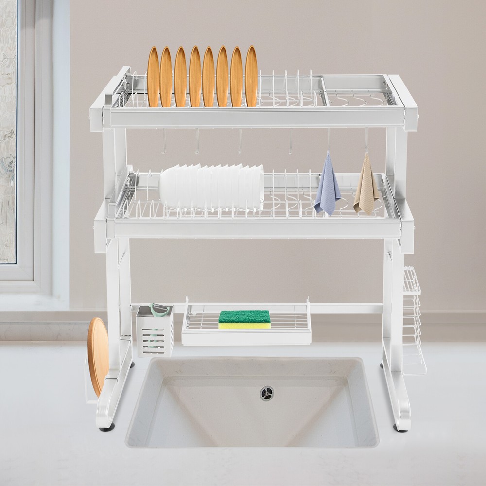 2-Tier Over Sink Dish Drying Rack, Stainless Steel Expandable Over Kitchen Sink