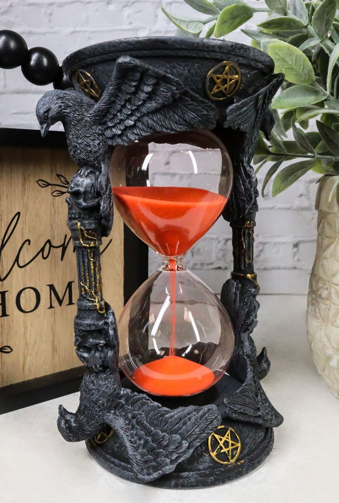 Gothic Alchemy Pentagram Circle Raven Crows Skull Pillars Sand Timer Sandtimer