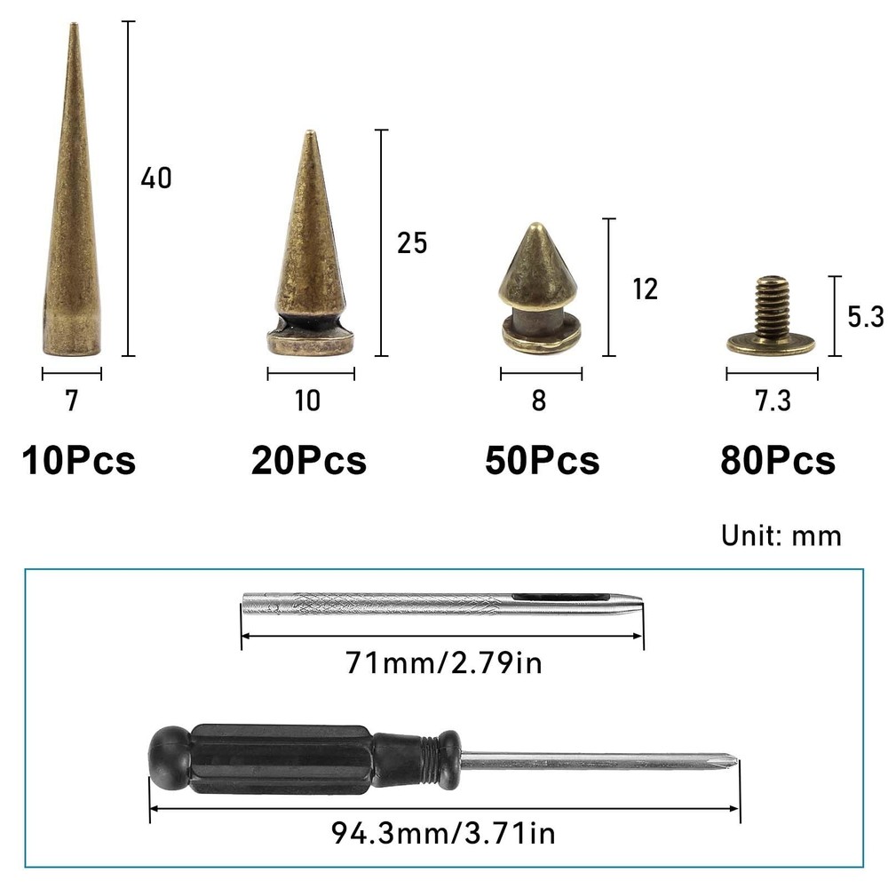 80sets Spike Studs for Clothing,Bronze Multi Spikes and Studs Kit for Clothes...