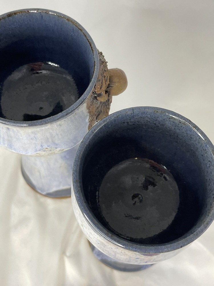 Studio Pottery Ugly Funny Face Wine Goblets