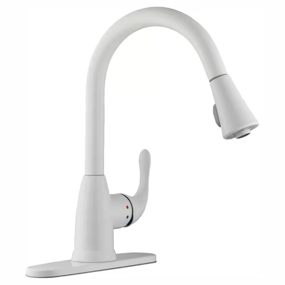 GLACIER BAY White Kitchen Faucet 1-Handle Pull-Down Drip-Free 2-Sprayer Mode NEW