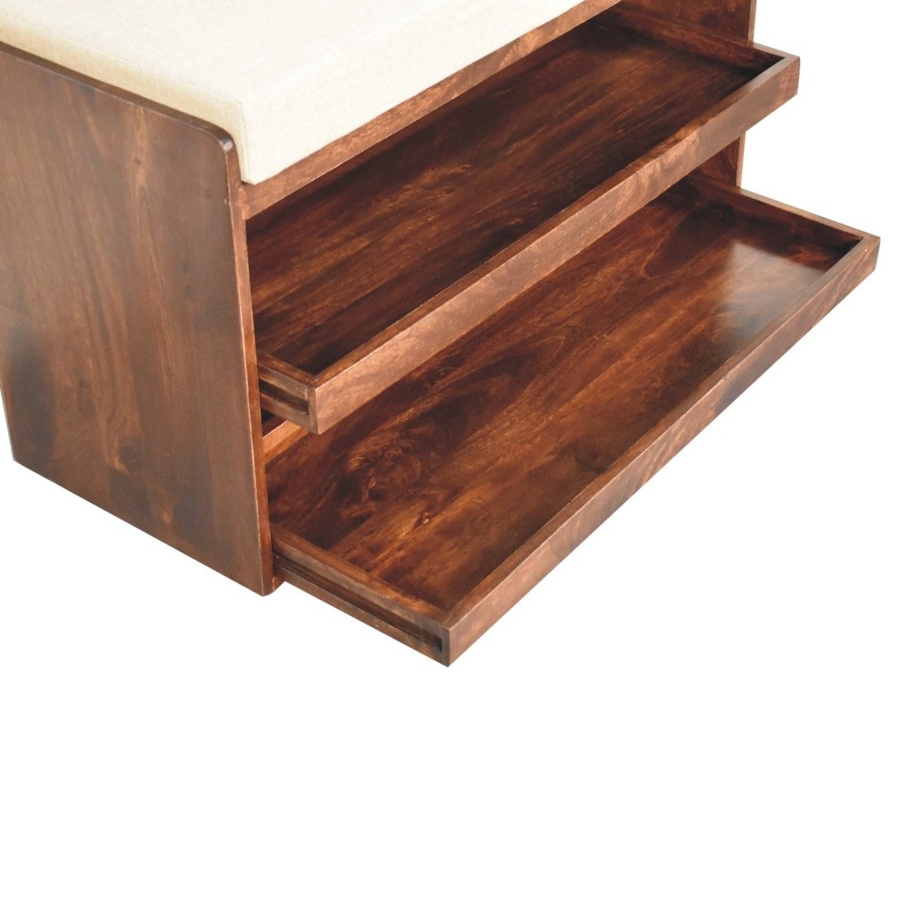 California Walnut Mud Linen Shoe Storage Bench