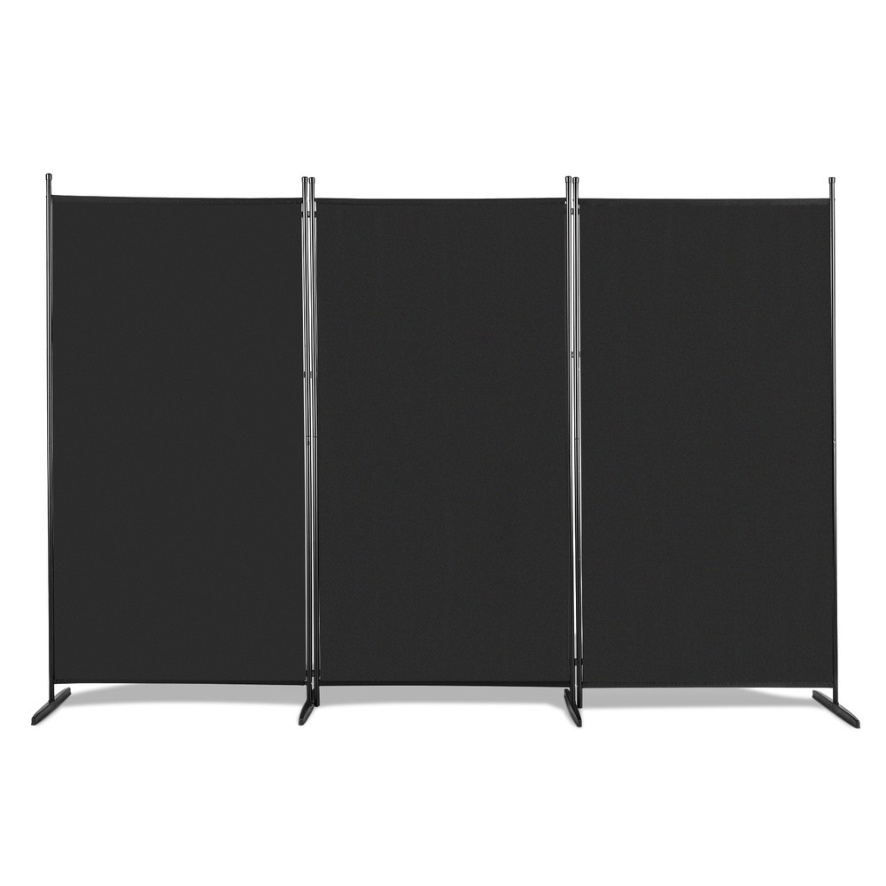 Fabric Plastic Base Carbon Steel Frame Foldable Screen, Black