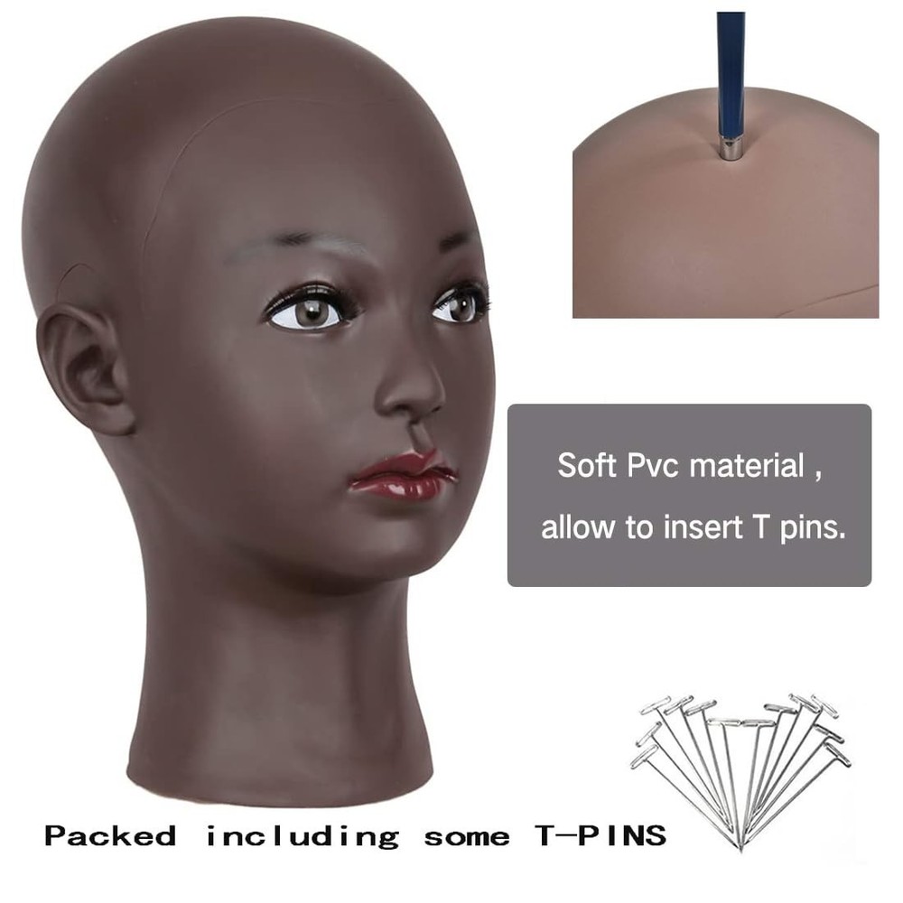 Display Doll Head for Wigs Making - Black 21.5 Inch