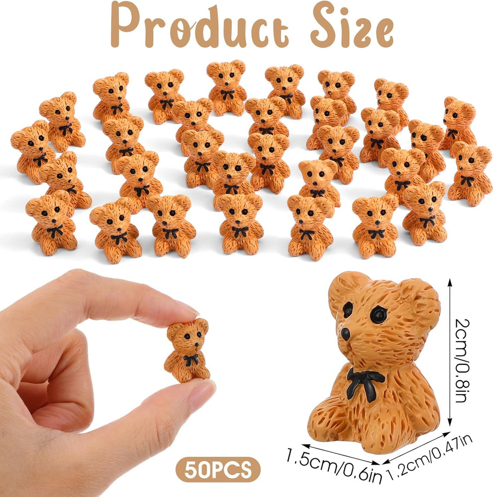 50 Pcs Mini Teddy Bears Mini Resin Figures Small Miniature Bear Cute Tiny Bears