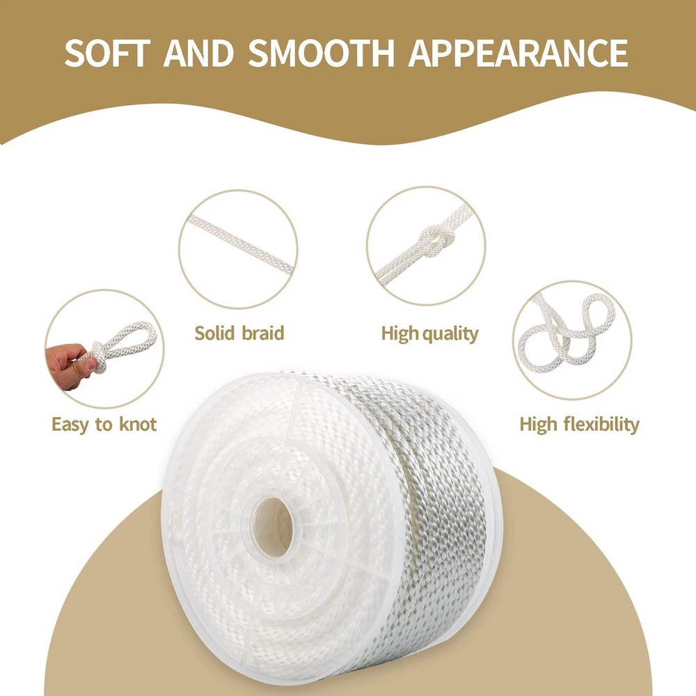 1/2'' 100' White Nylon Solid Braid Rope