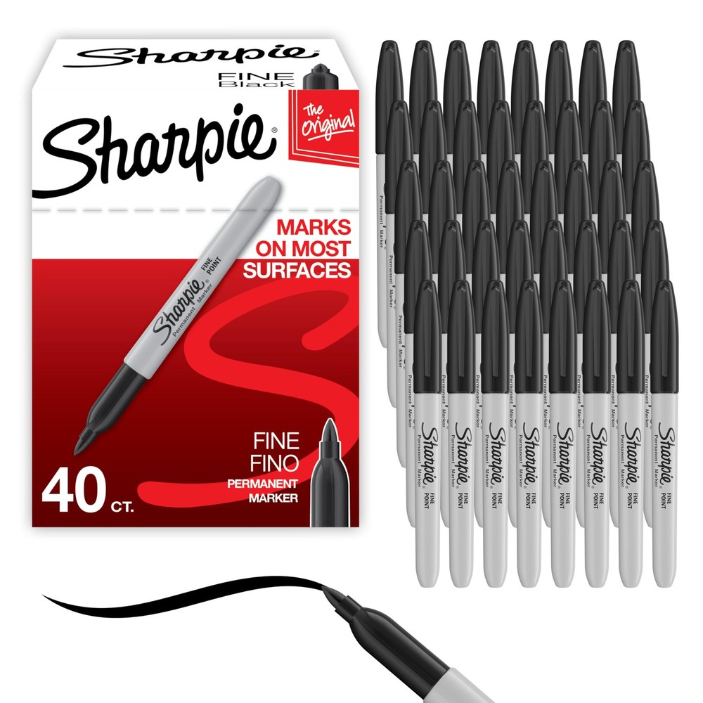 Permanent Markers, Fine Point, Black, 40 Count - Quick Drying, Bulk Set for C...