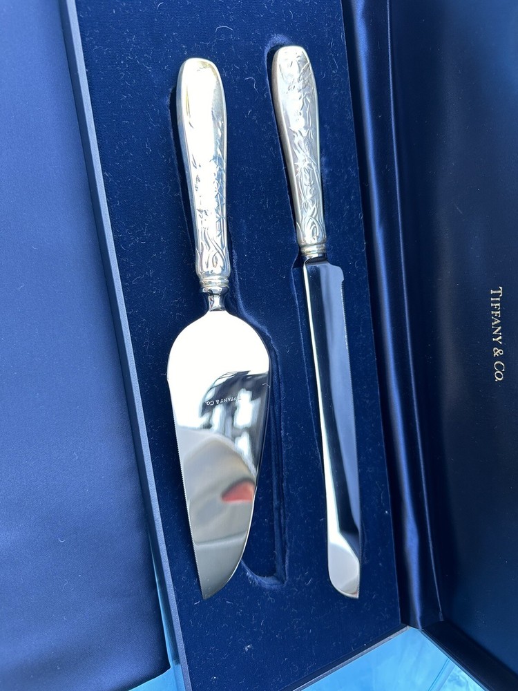 Authentic Tiffany Cake Servers Sterling Silver in box
