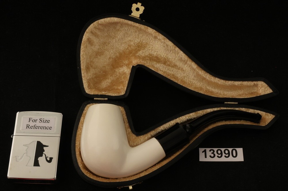 Bent Billiard Block Meerschaum Pipe with custom case 13990